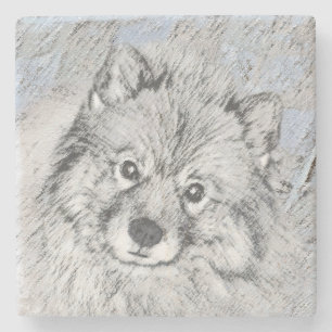 Dessous-de-verre En Pierre Peinture Keeshond Beth - Joli art original chien