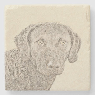 Dessous-de-verre En Pierre Peinture originale de chien par Retriever de Chesa