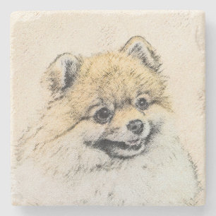 Dessous-de-verre En Pierre Peinture Poméranienne (orange) - Art Chien origina