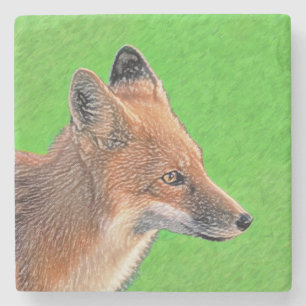Dessous-de-verre En Pierre Peinture Red Fox - Art original de la faune