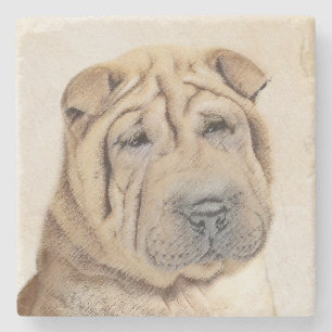 Dessous-de-verre En Pierre Peinture Shar Pei - Cute Original Chien Art