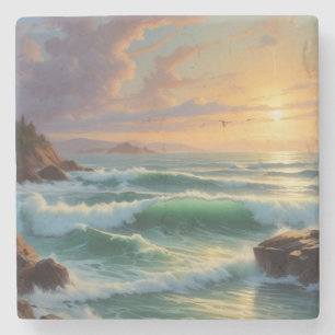 Dessous-de-verre En Pierre Peinture sur la mer du coucher du soleil