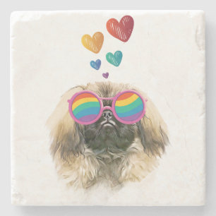 Dessous-de-verre En Pierre Pekingese Dog with Hearts Saint-Valentin