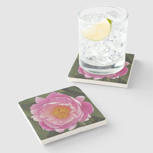 DESSOUS-DE-VERRE EN PIERRE PEONY ROSE (PEONY LIEBCHEN) (Côté)
