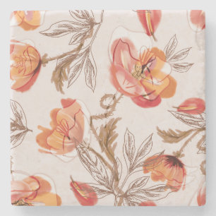 Dessous-de-verre En Pierre Pépites Arrière - plans beige Motif d'aquarelle