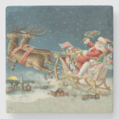 Dessous-de-verre En Pierre Père Noël Antique Sleigh Reindeer (Devant)