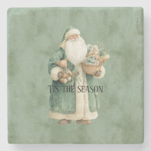 Dessous-de-verre En Pierre Père Noël en manteau vert jouets de Noël