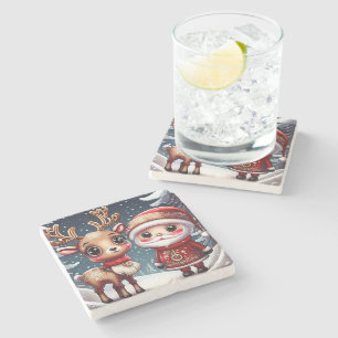 Dessous-de-verre En Pierre Père Noël Et Un Rinder