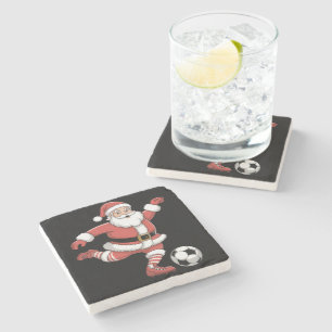 Dessous-de-verre En Pierre Père Noël Joue au Football de Noël Sports
