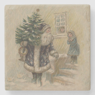 Dessous-de-verre En Pierre Père Noël Vintage Neige Arbre de Noël