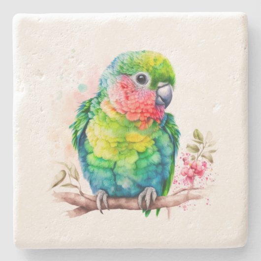 Dessous-de-verre En Pierre Perroquet vert - Bébé mignon oiseau (Devant)