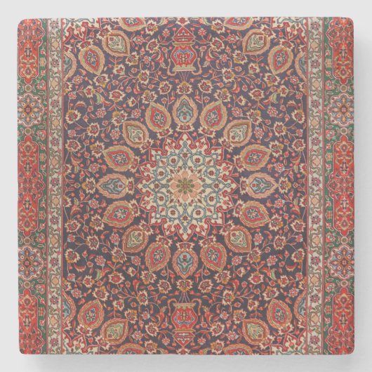 Dessous-de-verre En Pierre Perse Tabriz Noir Radial Géométrique  (Devant)