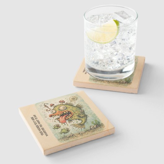 Dessous-de-verre En Pierre Personalized cartoon artwork weired fish Fun art (Côté)