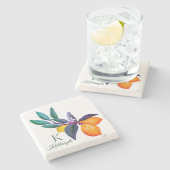 Dessous-de-verre En Pierre Personalized Lemon Leaf Citrus | Monogram & Name (Côté)