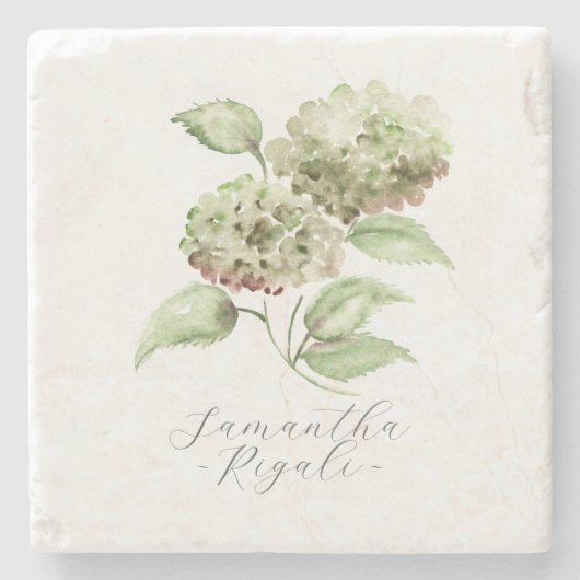 Dessous-de-verre En Pierre Personalized Wedding Favors Green Hydrangea (Devant)