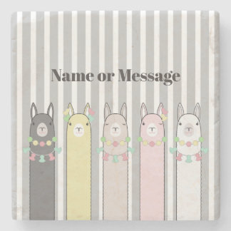 Dessous-de-verre En Pierre Personnalisé Cute Retro Colorful Llamas Girl