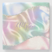 Dessous-de-verre En Pierre Personnalize Purple Script, Iridescent Wave (Devant)