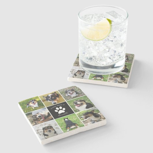 Dessous-de-verre En Pierre Pet Memorial Custom Chien Photo Collage Empreinte (Côté)