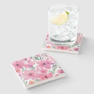 Dessous-de-verre En Pierre Pétales roses   Fleurs peintes à l'aquarelle flora