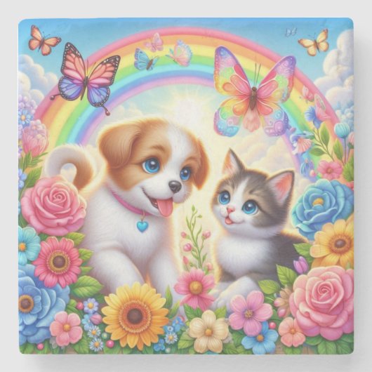 Dessous-de-verre En Pierre Petit chiot/chiot/chaton (Devant)