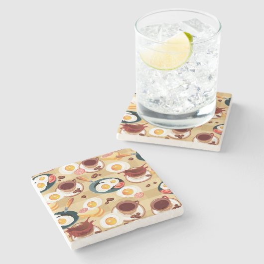 Dessous-de-verre En Pierre Petit déjeuner Motif 3 (Côté)