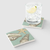 Dessous-de-verre En Pierre Petit trio Shell Turquoise (Côté)