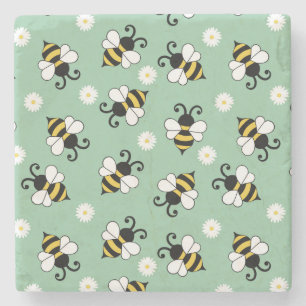 Dessous-de-verre En Pierre Petites abeilles mignonnes et fleurs marguerites m