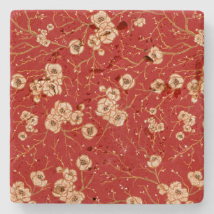 Dessous-de-verre En Pierre Petites fleurs sur motif rouge