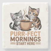 Dessous-de-verre En Pierre Petits matins parfaits chatons (Devant)