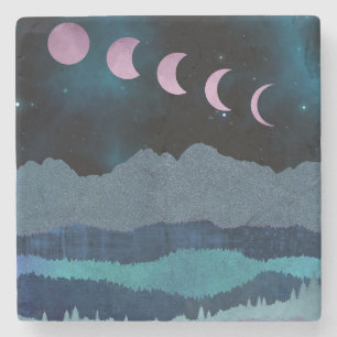 Dessous-de-verre En Pierre Phases de lune rose Paysage