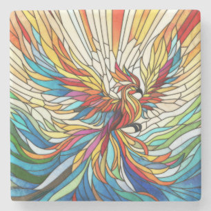 Dessous-de-verre En Pierre Phoenix Rising - mosaïque colorée art