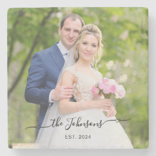 Dessous-de-verre En Pierre Photo de mariage Cœur Swash Signature