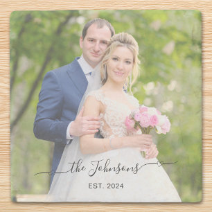 Dessous-de-verre En Pierre Photo de mariage Cœur Swash Signature