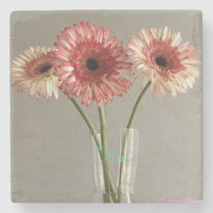 Dessous-de-verre En Pierre Photo Happy Gerbera Rose Flower +Custom Name