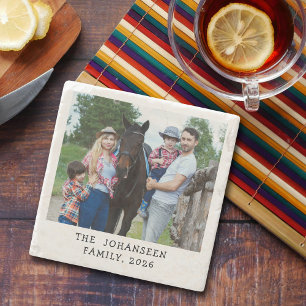 Dessous-de-verre En Pierre Photo personnalisée avec texte de nom de famille p