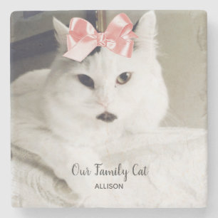 Dessous-de-verre En Pierre Photo personnalisée Cute White Cat 