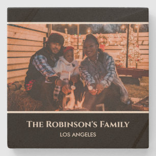 Dessous-de-verre En Pierre Photo personnalisée en cadre noir avec pierre text