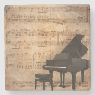 Dessous-de-verre En Pierre Piano à queue avec la musique de feuille