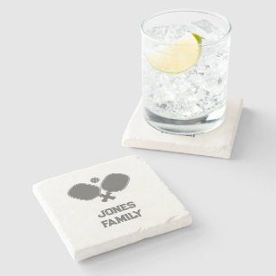 Dessous-de-verre En Pierre Pickleball Nom de famille Pickleball Paddle Logo