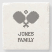 Dessous-de-verre En Pierre Pickleball Nom de famille Pickleball Paddle Logo (Devant)