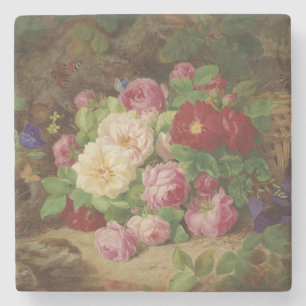 Dessous-de-verre En Pierre Pièce rose au plancher de la forêt avec des papill