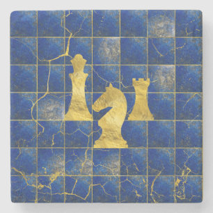 Dessous-de-verre En Pierre Pièces d'échecs d'échiquier et d'or de lazulite