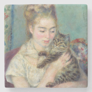 Dessous-de-verre En Pierre Pierre-Auguste Renoir - Femme avec chat