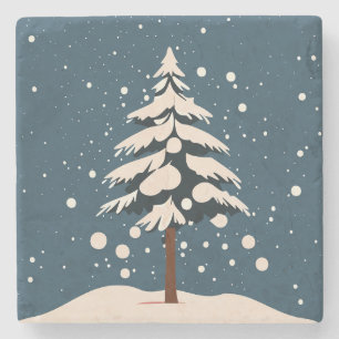 Dessous-de-verre En Pierre Pin Arbre À Neige Tombe