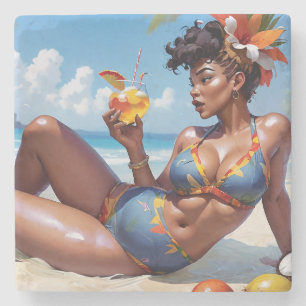 Dessous-de-verre En Pierre Pin-up à la plage