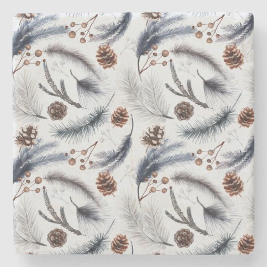 Dessous-de-verre En Pierre Pine Cones et aiguilles de pin Noël Motif (Devant)