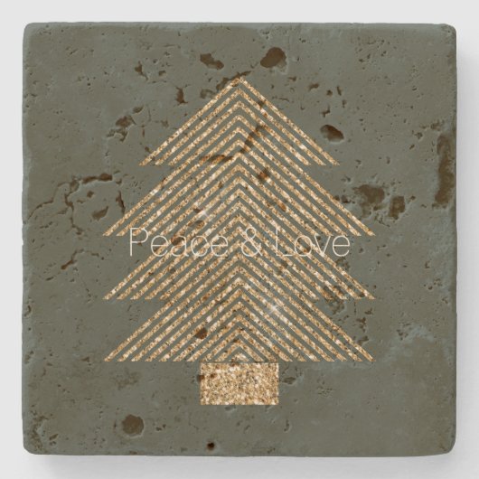 Dessous-de-verre En Pierre Pine Green Gold Glitzy Parties scintillant Arbre d (Devant)