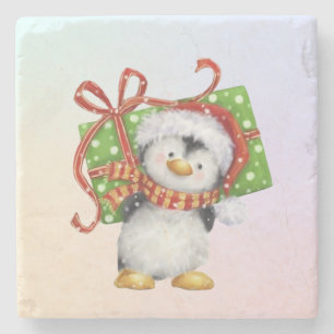 Dessous-de-verre En Pierre Pingouin de Noël avec cadeau - Holiday Deco