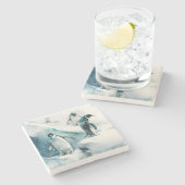 Dessous-de-verre En Pierre Pingouins aquarelle joueuse (Côté)