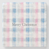 Dessous-de-verre En Pierre Pink Blue White Plaid Stripes Christmas (Devant)